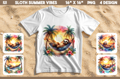 Tropical Sloth Summer T-Shirt,Totebag Sublimation Design Product Image 1