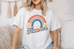 Retro Teacher Daisy &amp; Rainbow Tshirt Sublimation Design Product Image 3