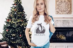 Christmas Xmas Winter White women t-shirt model mockup JPEG Product Image 1