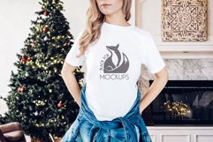 Christmas Xmas Winter White women t-shirt model mockup JPEG Product Image 1