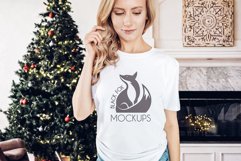 Christmas Xmas Winter White women t-shirt model mockup JPEG Product Image 1