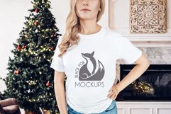 Christmas Xmas Winter White women t-shirt model mockup JPEG Product Image 1