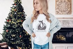 Christmas Xmas Winter White women t-shirt model mockup JPEG Product Image 1