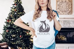 Christmas Xmas Winter White women t-shirt model mockup JPEG Product Image 1