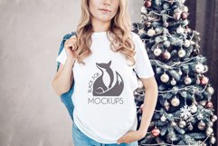 Christmas Xmas Winter White women t-shirt model mockup JPEG Product Image 1