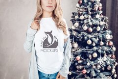 Christmas Xmas Winter White women t-shirt model mockup JPEG Product Image 1