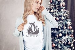 Christmas Xmas Winter White women t-shirt model mockup JPEG Product Image 1