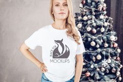 Christmas Xmas Winter White women t-shirt model mockup JPEG Product Image 1
