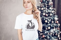 Christmas Xmas Winter White women t-shirt model mockup JPEG Product Image 1