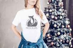 Christmas Xmas Winter White women t-shirt model mockup JPEG Product Image 1