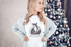 Christmas Xmas Winter White women t-shirt model mockup JPEG Product Image 1