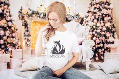 Christmas Xmas Winter White women t-shirt model mockup JPEG Product Image 1