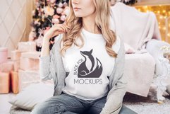 Christmas Xmas Winter White women t-shirt model mockup JPEG Product Image 1