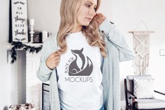 Christmas Xmas Winter White women t-shirt model mockup JPEG Product Image 1