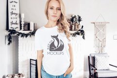 Christmas Xmas Winter White women t-shirt model mockup JPEG Product Image 1