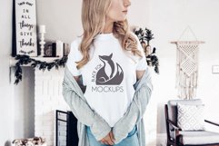 Christmas Xmas Winter White women t-shirt model mockup JPEG Product Image 1