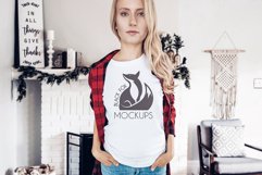 Christmas Xmas Winter White women t-shirt model mockup JPEG Product Image 1