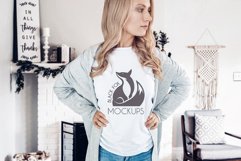 Christmas Xmas Winter White women t-shirt model mockup JPEG Product Image 1
