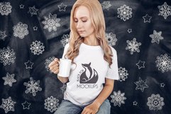 Christmas Xmas Winter White women t-shirt model mockup JPEG Product Image 1