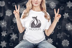 Christmas Xmas Winter White women t-shirt model mockup JPEG Product Image 1