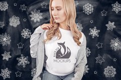 Christmas Xmas Winter White women t-shirt model mockup JPEG Product Image 1