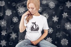 Christmas Xmas Winter White women t-shirt model mockup JPEG Product Image 1