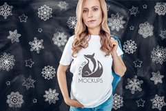 Christmas Xmas Winter White women t-shirt model mockup JPEG Product Image 1