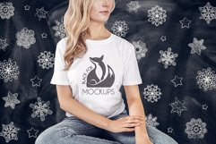 Christmas Xmas Winter White women t-shirt model mockup JPEG Product Image 1