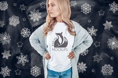 Christmas Xmas Winter White women t-shirt model mockup JPEG Product Image 1