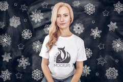 Christmas Xmas Winter White women t-shirt model mockup JPEG Product Image 1