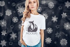 Christmas Xmas Winter White women t-shirt model mockup JPEG Product Image 1