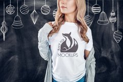 Christmas Xmas Winter White women t-shirt model mockup JPEG Product Image 1