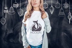 Christmas Xmas Winter White women t-shirt model mockup JPEG Product Image 1