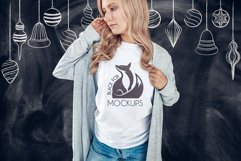 Christmas Xmas Winter White women t-shirt model mockup JPEG Product Image 1