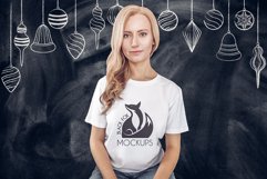 Christmas Xmas Winter White women t-shirt model mockup JPEG Product Image 1