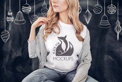Christmas Xmas Winter White women t-shirt model mockup JPEG Product Image 1