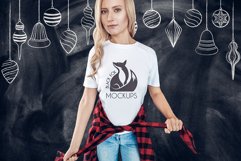 Christmas Xmas Winter White women t-shirt model mockup JPEG Product Image 1