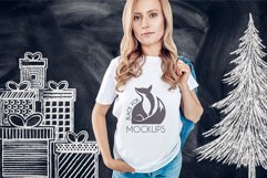 Christmas Xmas Winter White women t-shirt model mockup JPEG Product Image 1