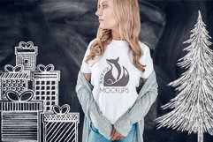 Christmas Xmas Winter White women t-shirt model mockup JPEG Product Image 1