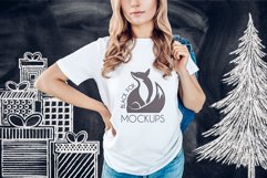Christmas Xmas Winter White women t-shirt model mockup JPEG Product Image 1