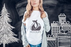 Christmas Xmas Winter White women t-shirt model mockup JPEG Product Image 1