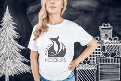 Christmas Xmas Winter White women t-shirt model mockup JPEG Product Image 1
