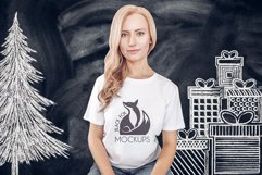 Christmas Xmas Winter White women t-shirt model mockup JPEG Product Image 1