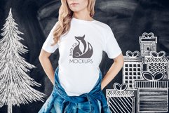 Christmas Xmas Winter White women t-shirt model mockup JPEG Product Image 1