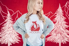 Christmas Xmas Winter White women t-shirt model mockup JPEG Product Image 1