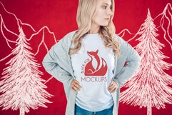 Christmas Xmas Winter White women t-shirt model mockup JPEG Product Image 1