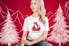 Christmas Xmas Winter White women t-shirt model mockup JPEG Product Image 1