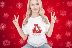 Christmas Xmas Winter White women t-shirt model mockup JPEG Product Image 1