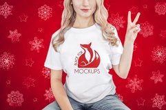 Christmas Xmas Winter White women t-shirt model mockup JPEG Product Image 1