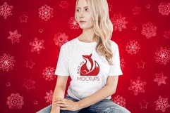Christmas Xmas Winter White women t-shirt model mockup JPEG Product Image 1